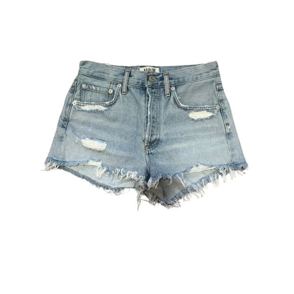 AGOLDE Parker Distressed Vintage Denim High Waisted Cut-Off Shorts - Picture 2 of 5